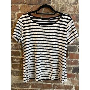 Notations Black & White Ruffle Striped Cap Sleeve T-shirt Blouse women’s Size S
